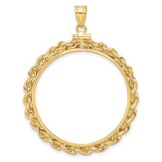 Wideband Distinguished Coin Jewelry 14k Polished Rope 32.0mm x 2.85mm Screw Top Coin Bezel Pendant