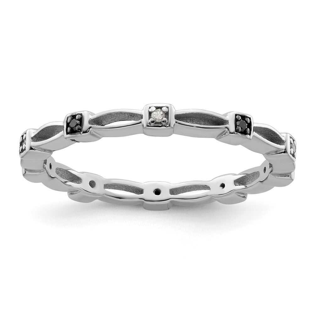 Sterling Silver Stackable Expressions Black & White Diamond Ring Size -5