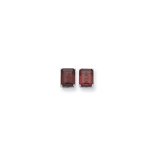 14k White Gold 10x8mm Emerald Cut Rhodolite Garnet earring