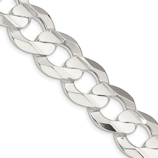 Sterling Silver 15.75mm Concave Beveled Curb Chain 24 Inches