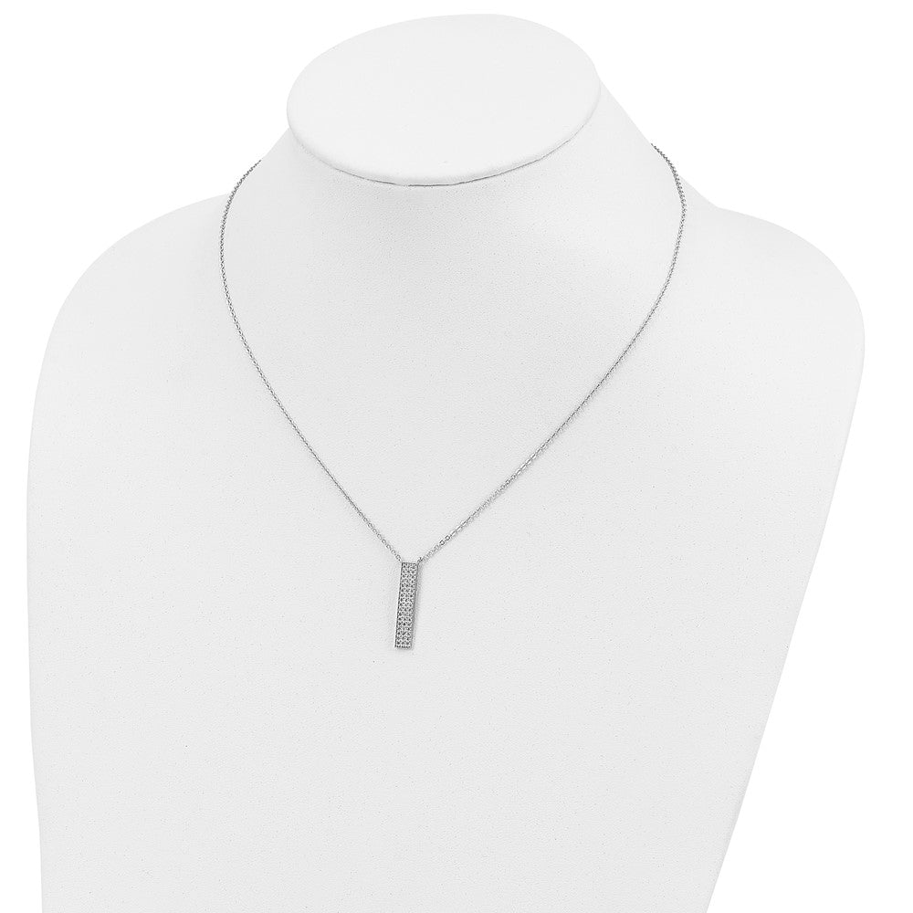 Sterling Silver Rhodium-plated CZ Dangle Bar Necklace 18 Inches