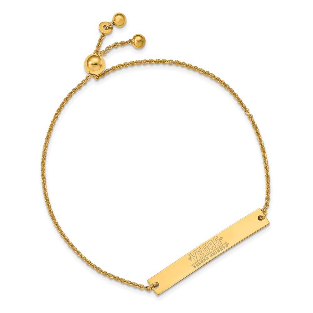 Sterling Silver 14k Yellow Gold Plated NHL Vegas Golden Knights Small Bar Adjustable Bracelet