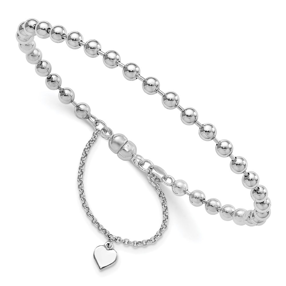 Amore La Vita Sterling Silver Rhodium-plated Polished 4MM Beaded Dangling Heart 7.5 inch Charm Bracelet with Magnetic Clasp 7.5 inches