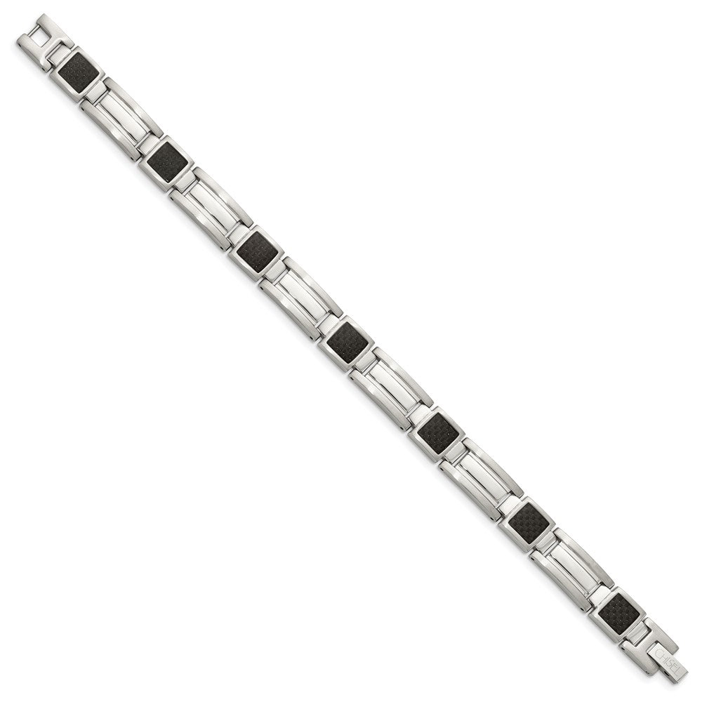 Stainless Steel Polished Black Carbon Fiber Inlay 8.75in Bracelet 8.75 inches
