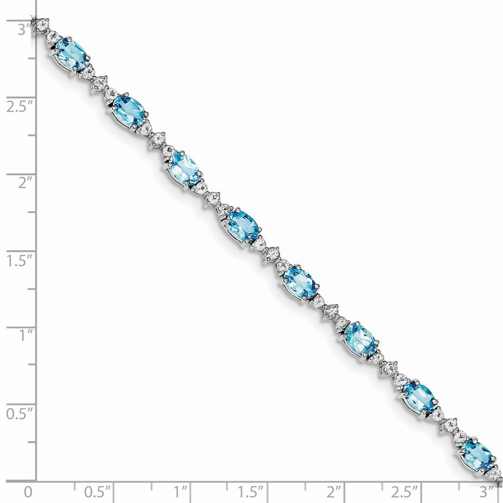 Sterling Silver Rhodium-plated Blue & White Topaz Bracelet 7 inches