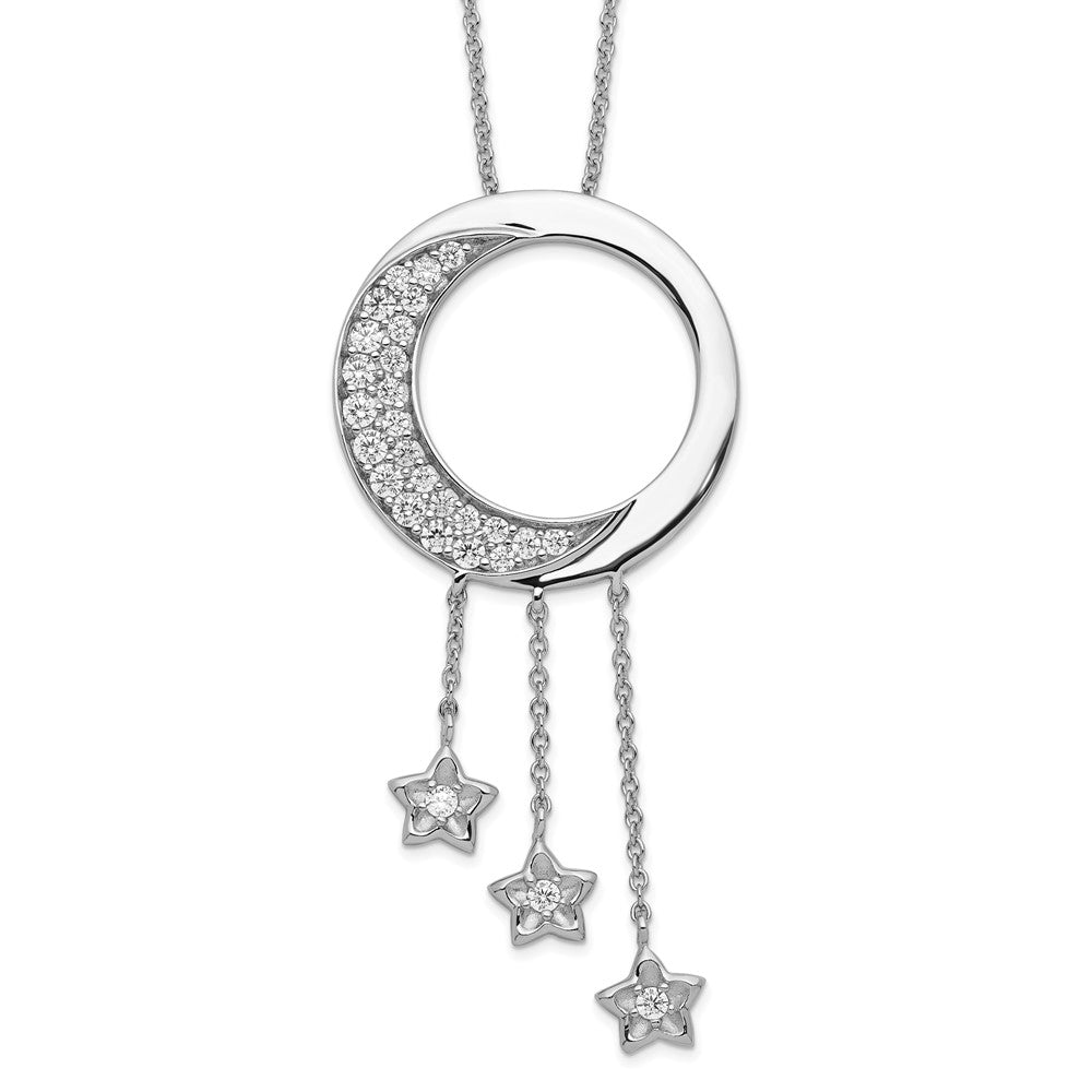 Sentimental Expressions Sterling Silver Rhodium-plated CZ I Promise You the Moon and Stars 18in Necklace 18 Inches