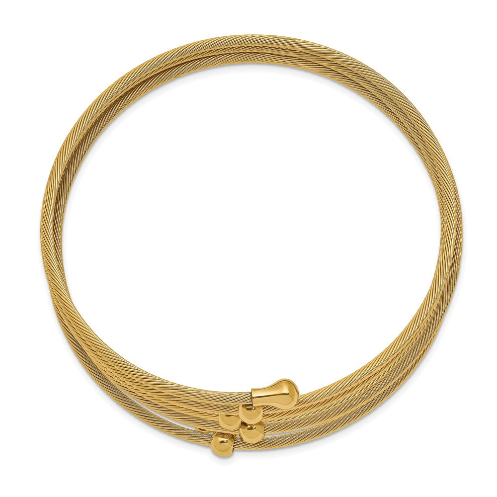Stainless Steel Polished Yellow IP-plated Flexible Coil Bangle 7 inches