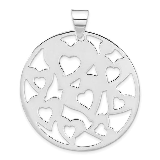 Sterling Silver Polished Cut-Out Hearts Circle Pendant