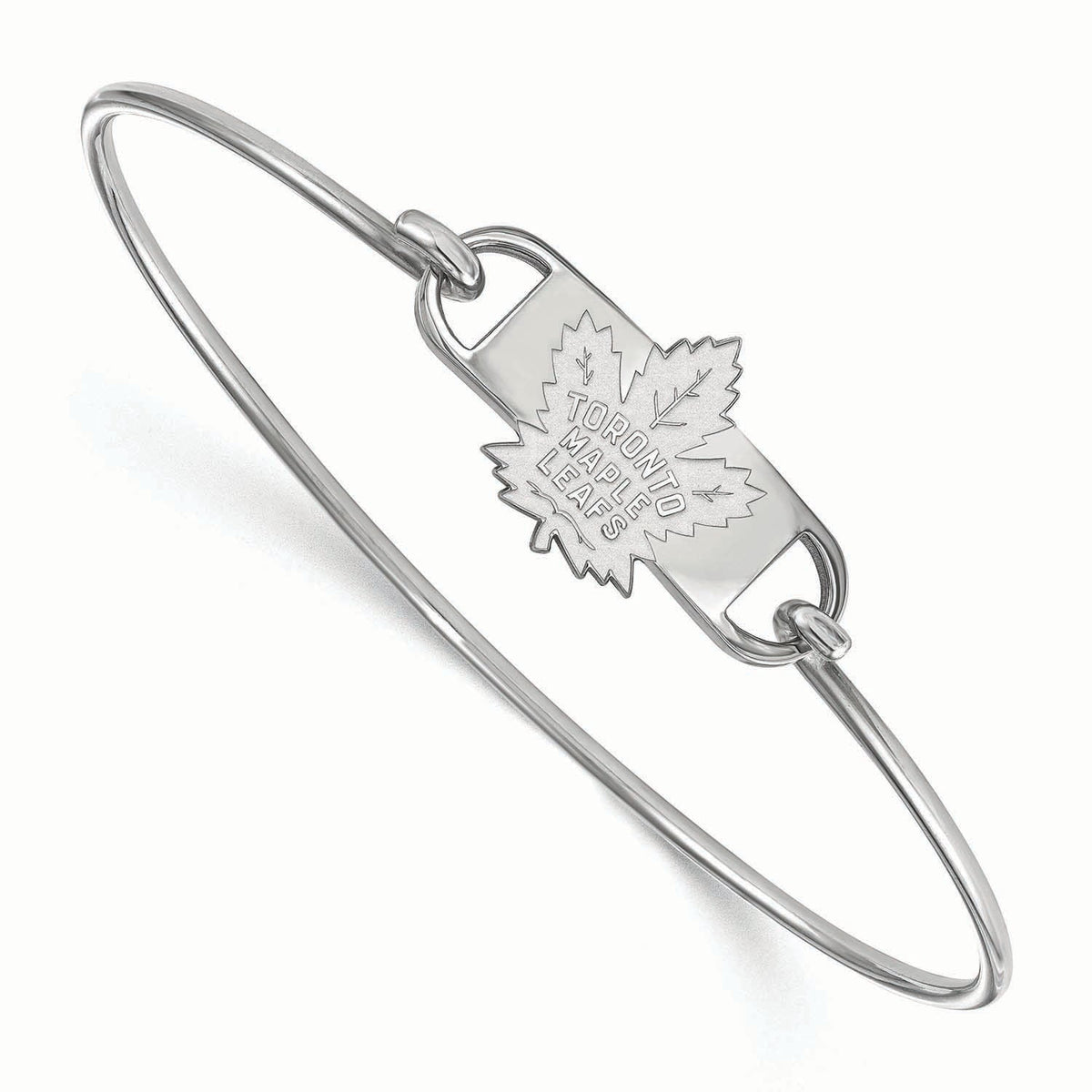 Sterling Silver Rhodium Plated NHL LogoArt Toronto Maple Leafs Wire Bangle