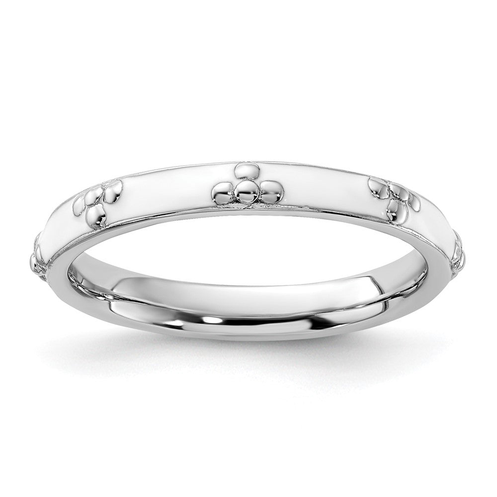 Sterling Silver Stackable Expressions White Enameled Ring
