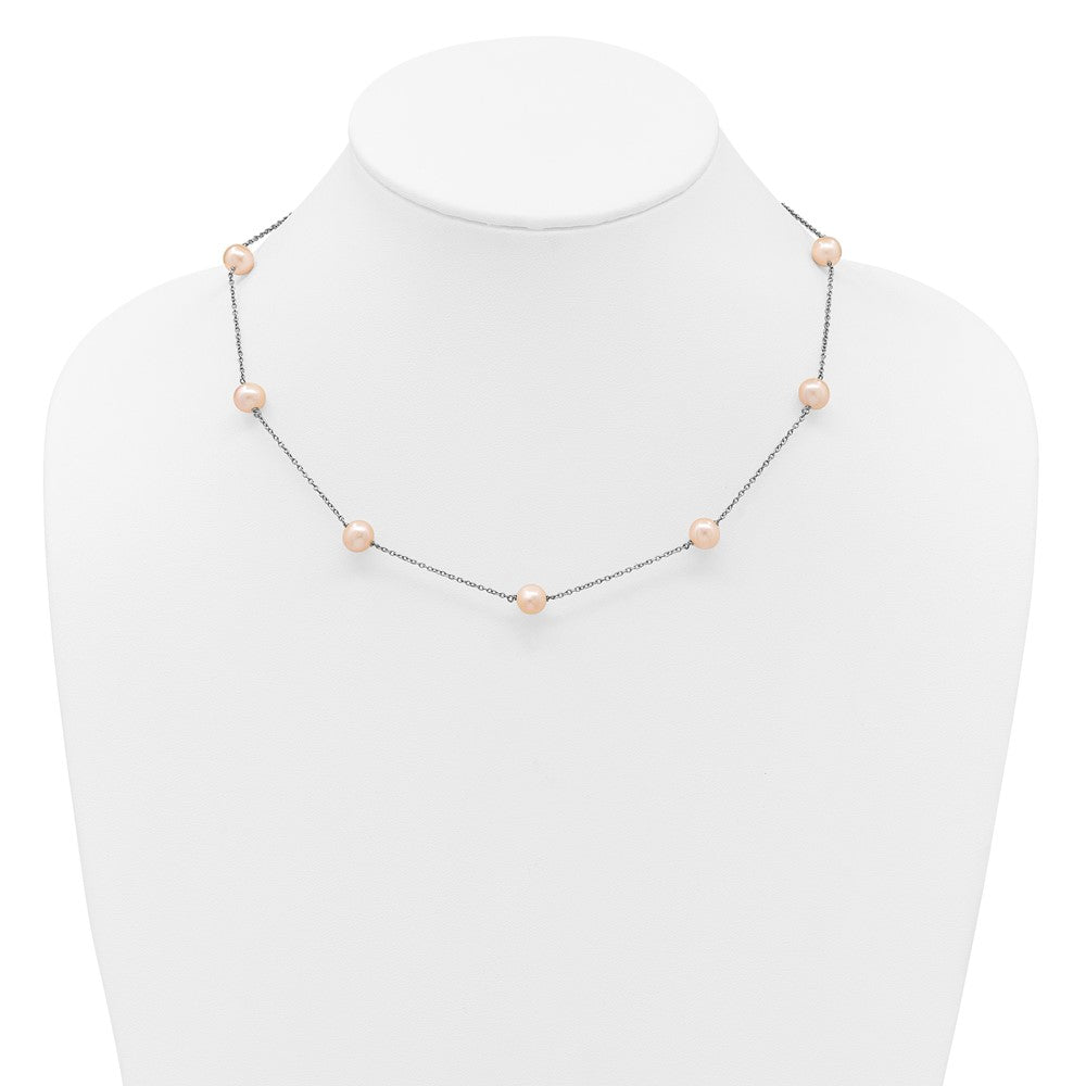 Sterling Silver Rhodium-plated 7-8mm Pink Semi-Round Freshwater Cultured Pearl 9-Station 18 inch Necklace 18 Inches