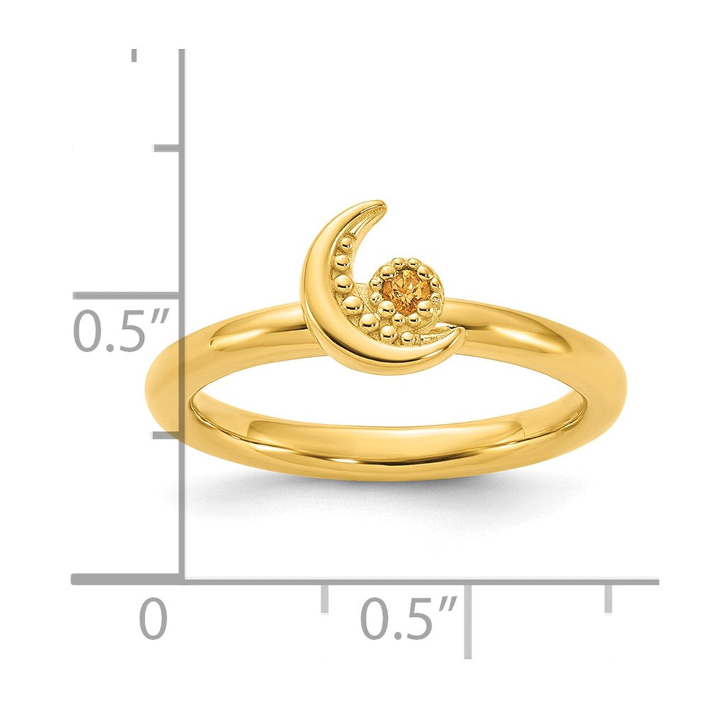 Sterling Silver Stackable Expressions Gold-plated Citrine Moon Ring Size -7