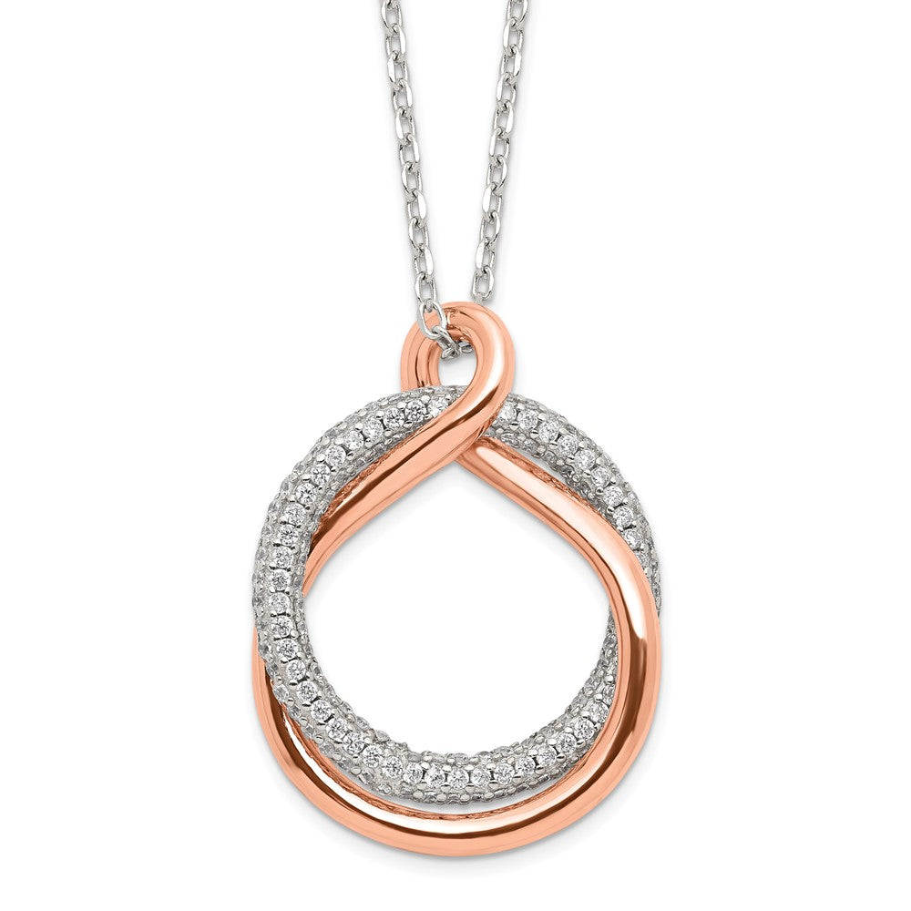 Sterling Silver Rose-tone Polished Pave CZ Twist w/2 in ext. Necklace 15.5 Inches