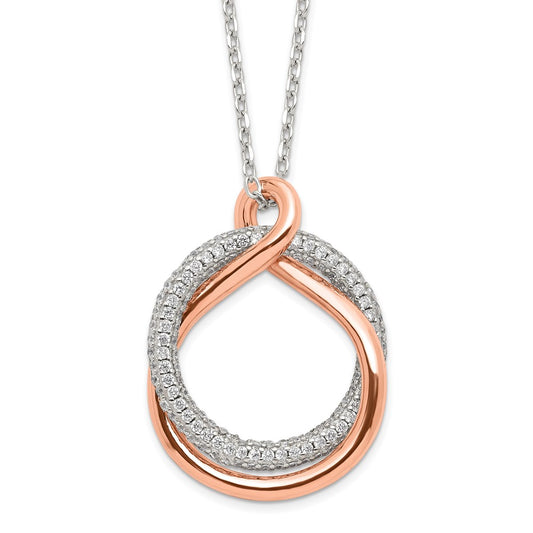 Sterling Silver Rose-tone Polished Pave CZ Twist w/2 in ext. Necklace 15.5 Inches