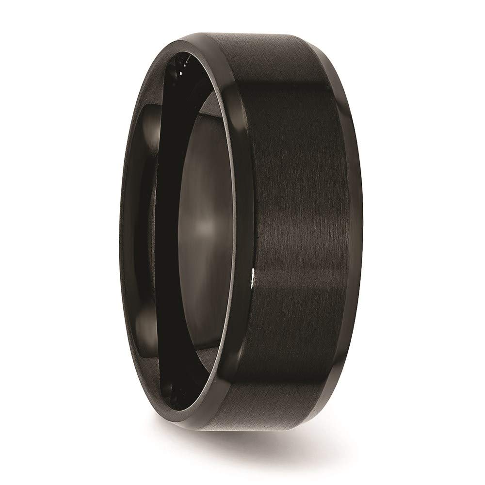 Chisel Stainless Steel Polished Brushed Center Black IP-plated 8mm Beveled Edge Band Size - 8.5