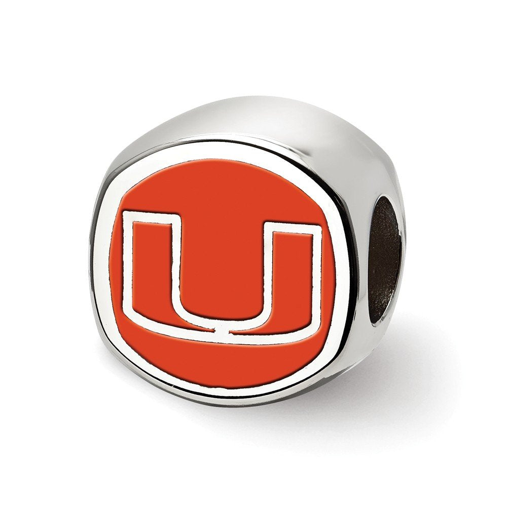 Sterling Silver Rhodium-plated LogoArt University of Miami Double Logo Enameled Bead #Q-SS501UMF
