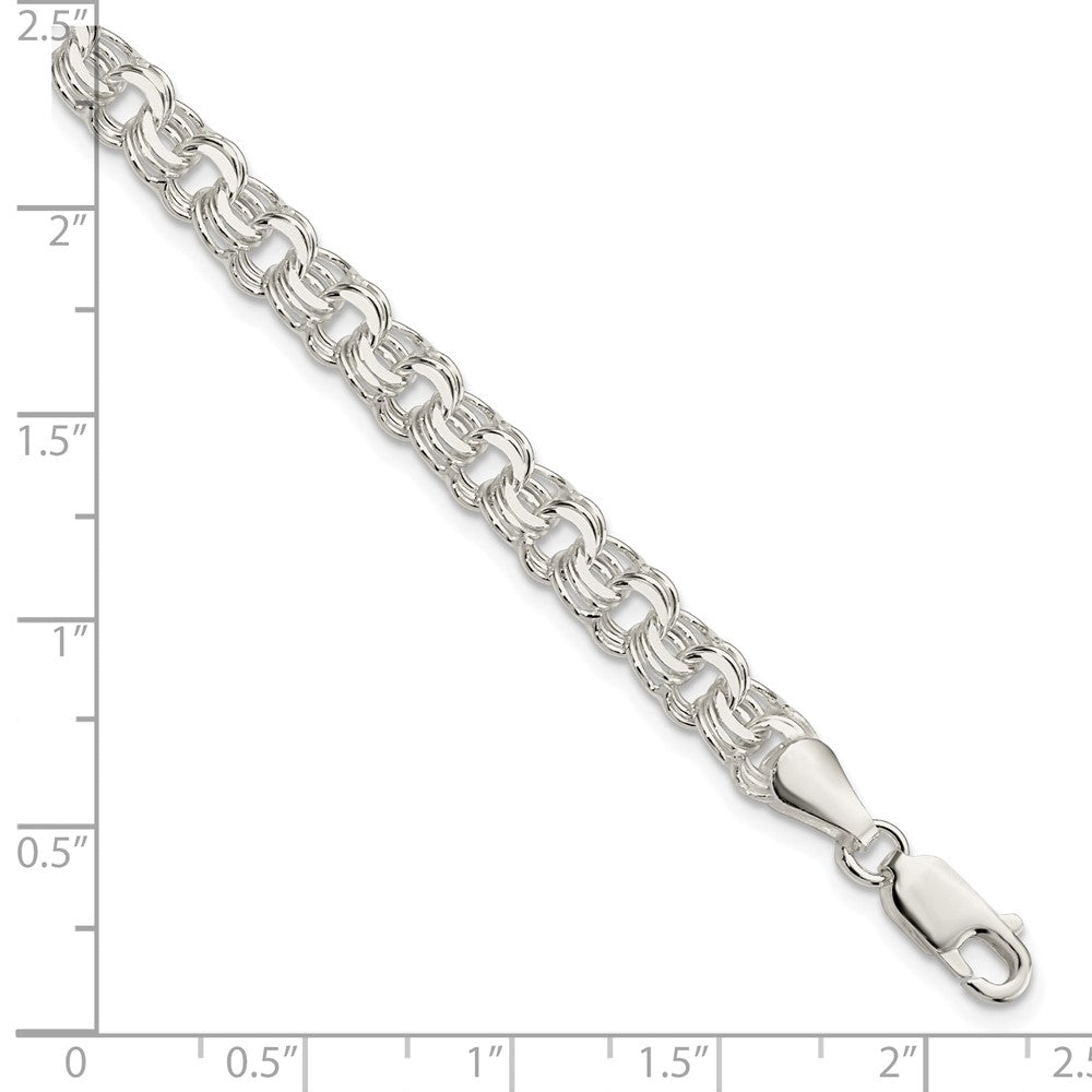 Sterling Silver Polished 6mm Triple Link Charm Bracelet 8 inches