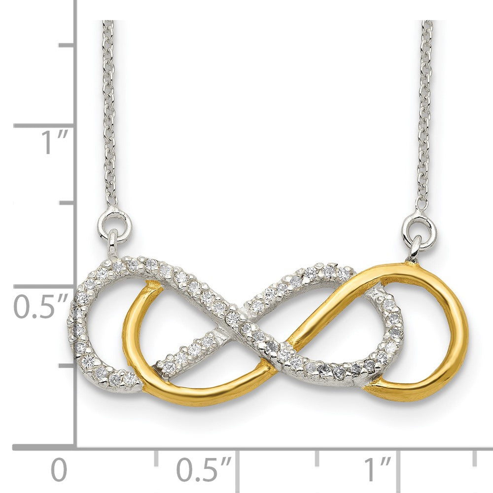 Sterling Silver Flash Gold-plated CZ Infinity Necklace 17.5 Inches