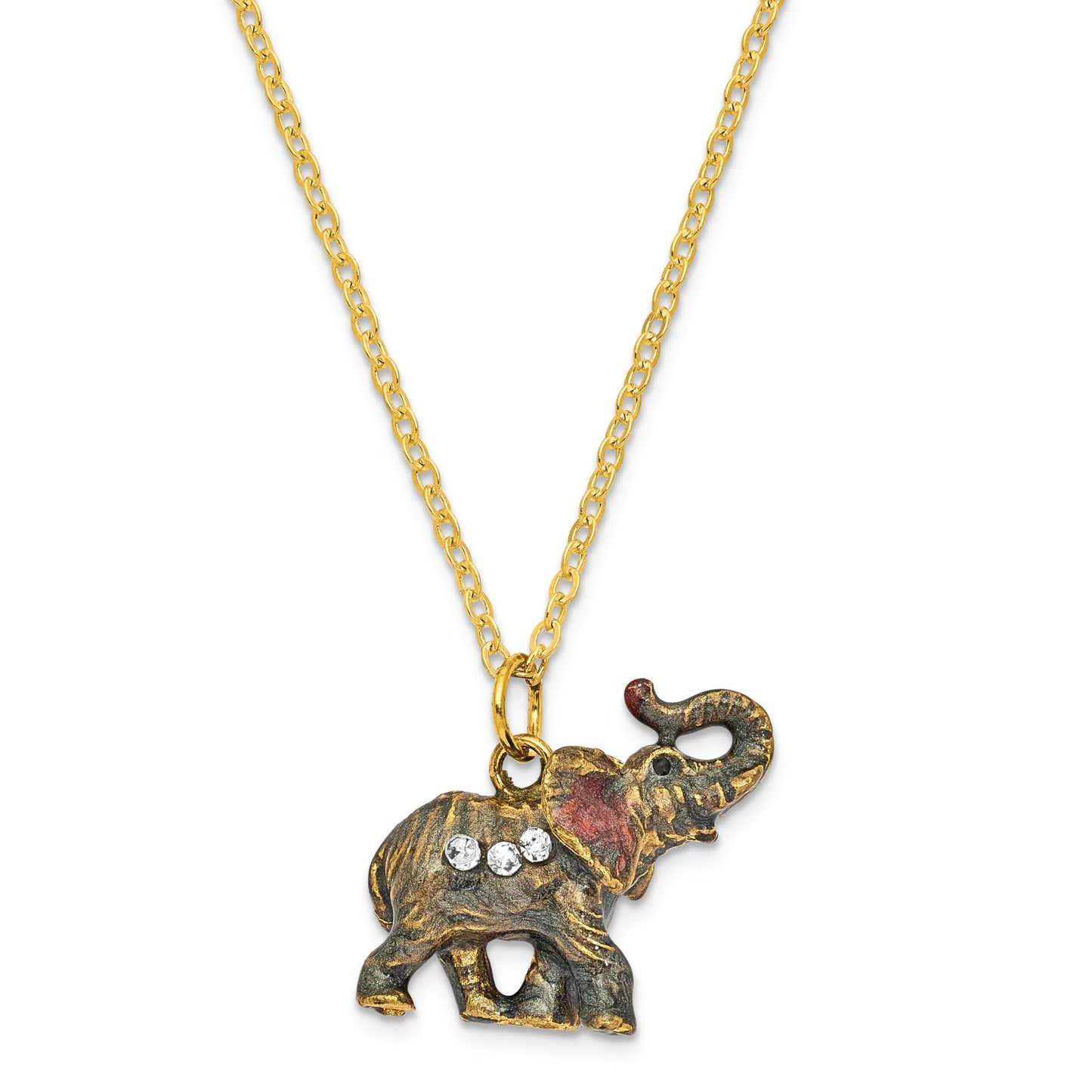 Bejeweled Trumpeting Elephant Trinket Box with Charm Pendant