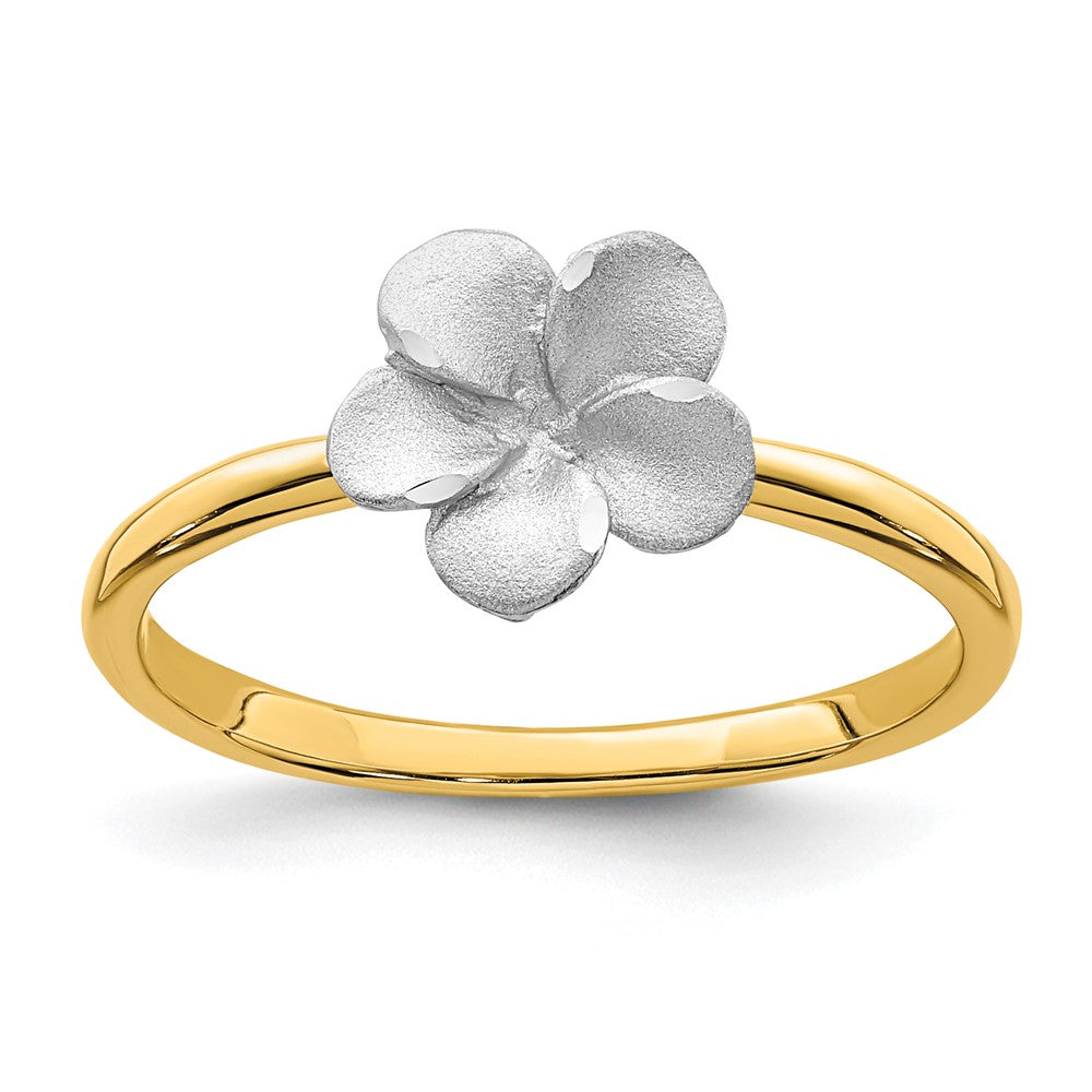 14K Two-tone Brushed & Polished Plumeria Ring Size 7