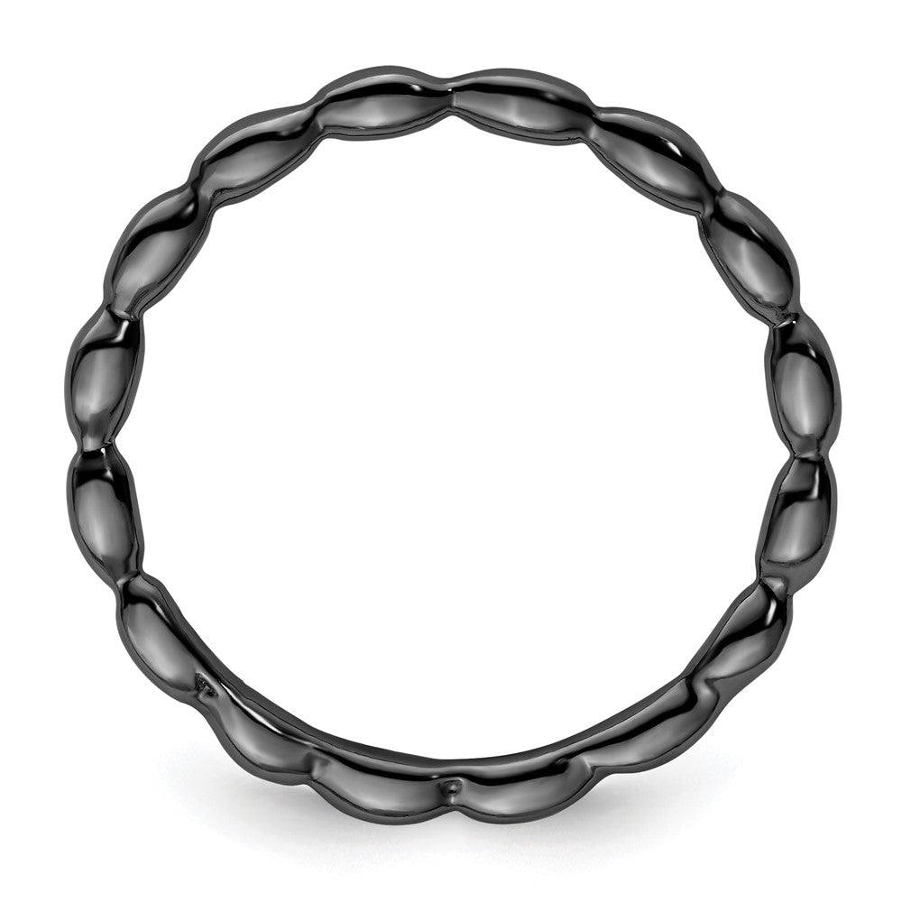 Sterling Silver Stackable Expressions Black-plated Rice Bead Ring Size -5