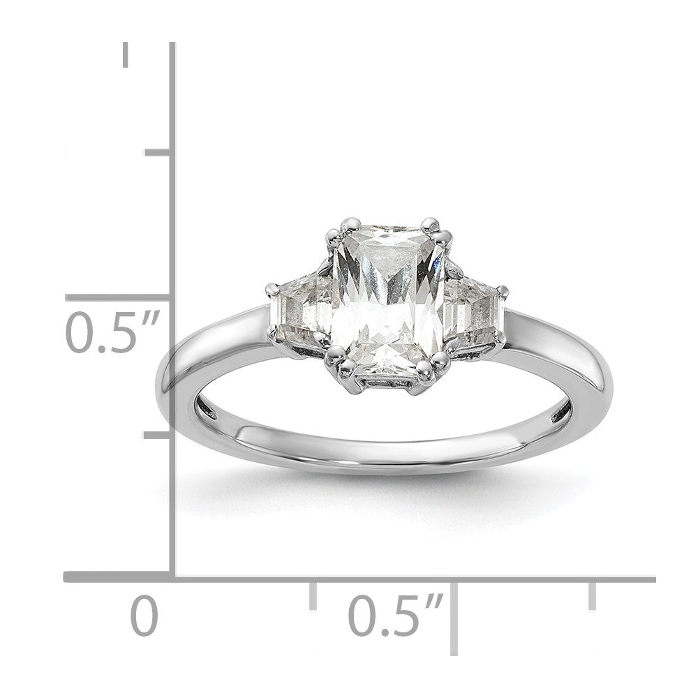 Sterling Silver Rhodium-plated 3 Stone Emerald-cut Diamonore CZ Ring