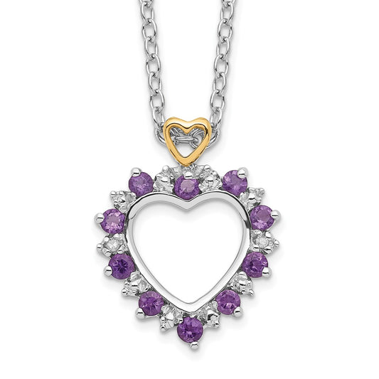Brilliant Gemstones Sterling Silver with 14K Accent Rhodium-plated Amethyst and Diamond 18 Inch Necklace with 2 Inch Extender 18 Inches