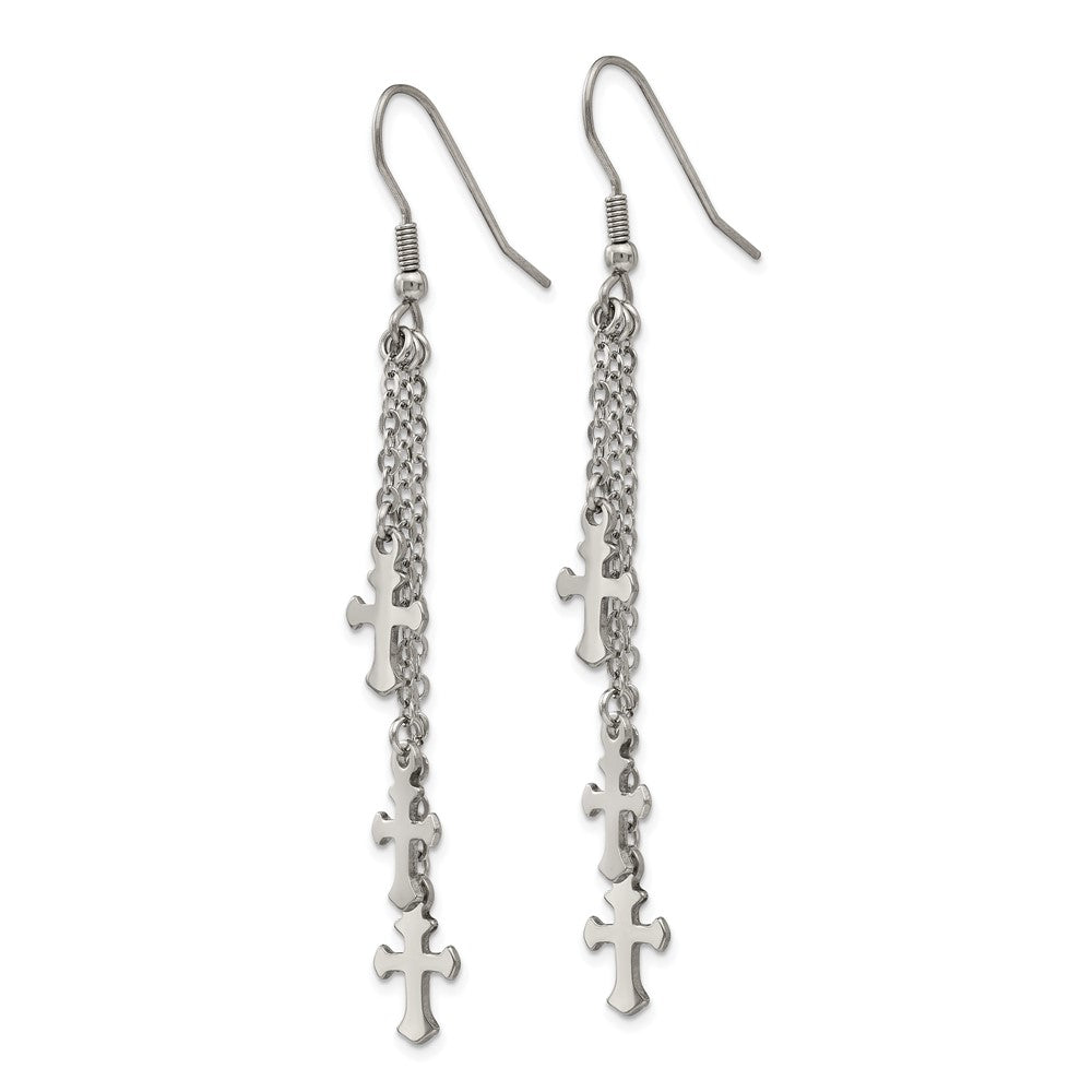 Stainless Steel Polished Multi Strand Cross Dangle Shepherds Hook Earrings