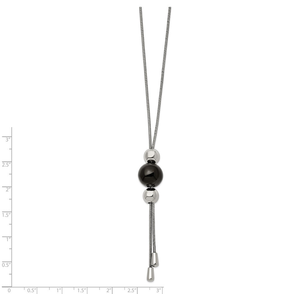 Stainless Steel Polished Black IP Bead Tassel Adjustable to 26in Necklace