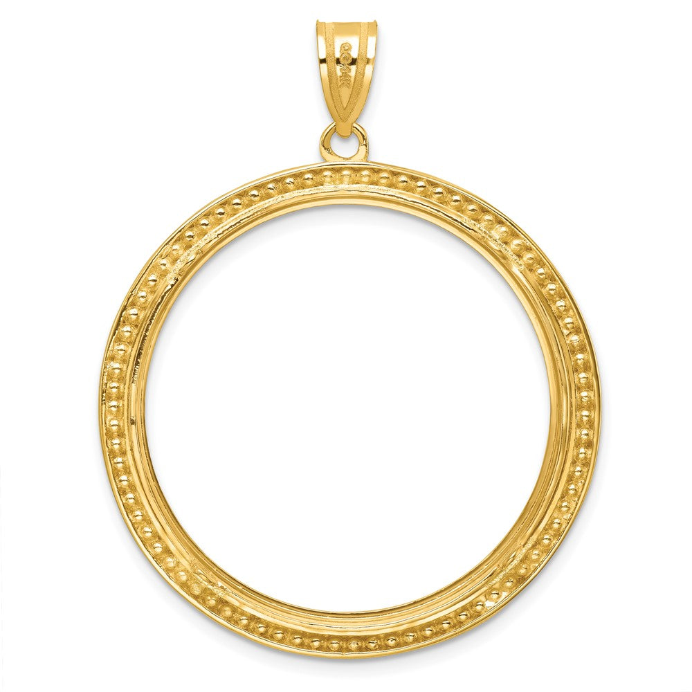 Wideband Distinguished Coin Jewelry 14k Polished and Beaded 32.7mm Prong Coin Bezel Pendant