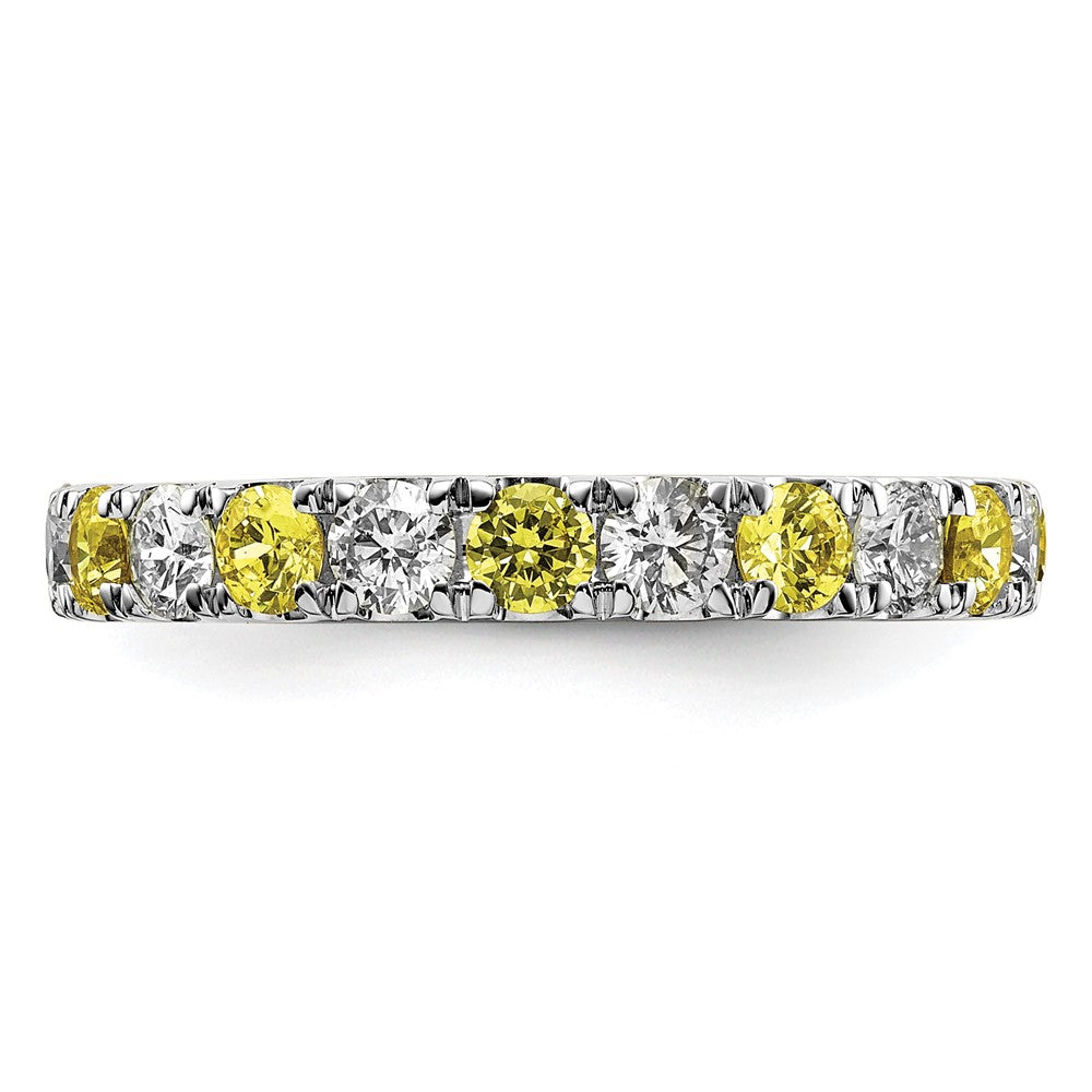 14k White Gold 1 carat Lab Grown Diamond VS/SI+ G+ and Lab Created Yellow Sapphire Size 6.5 Eternity Band