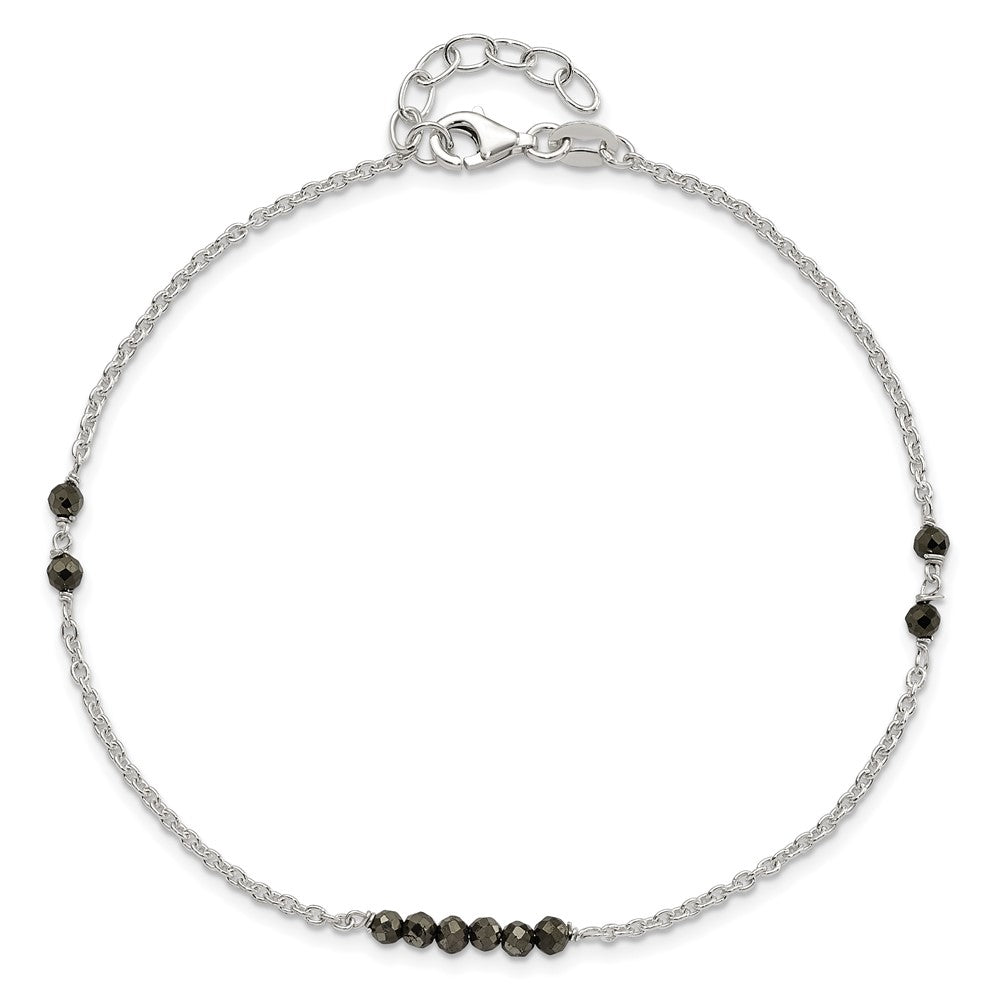 Sterling Silver Black CZ Beads 9in Plus 1 in Ext. Anklet 9 inches