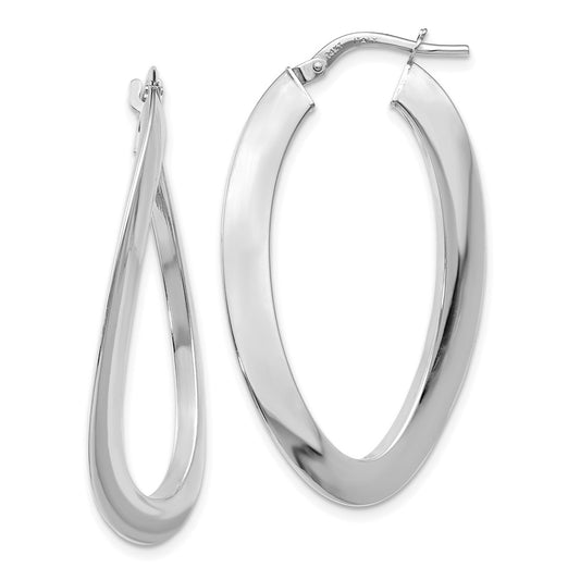 14K White Gold Polished Twisted Oval Hoop Earrings
