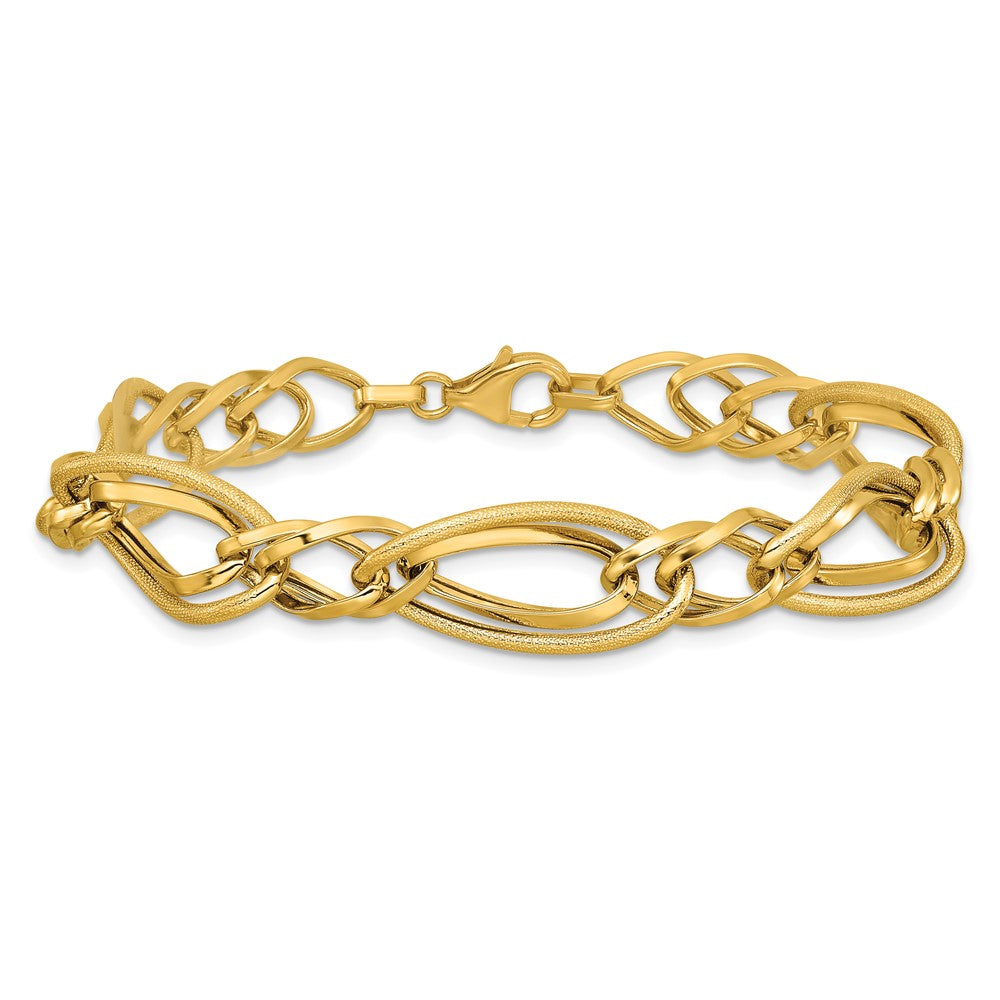14K Polished and Textured Fancy Link Bracelet 7.5  inches