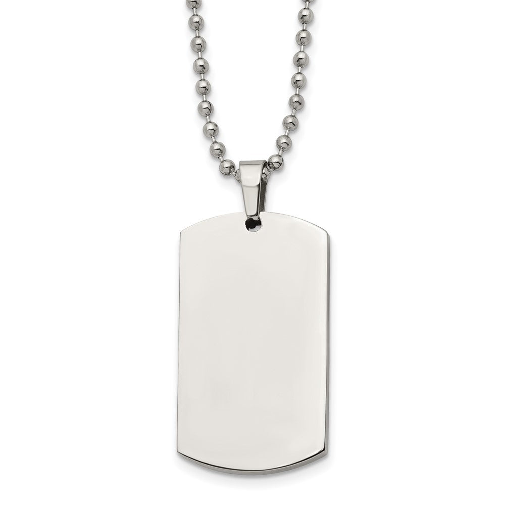 Stainless Steel Brushed & Polished Round Edge 4mm Dog Tag 24in Necklace