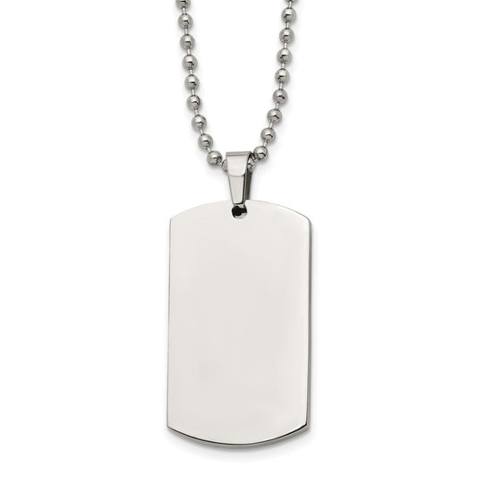Stainless Steel Brushed & Polished Round Edge 4mm Dog Tag 24in Necklace