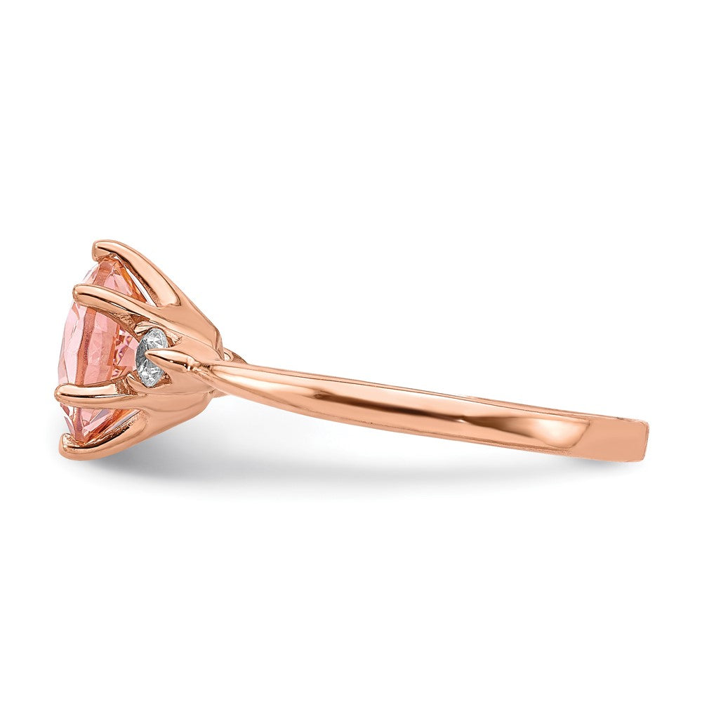 Sterling Silver Rose Gold-plated Pink Crystal and White CZ Ring