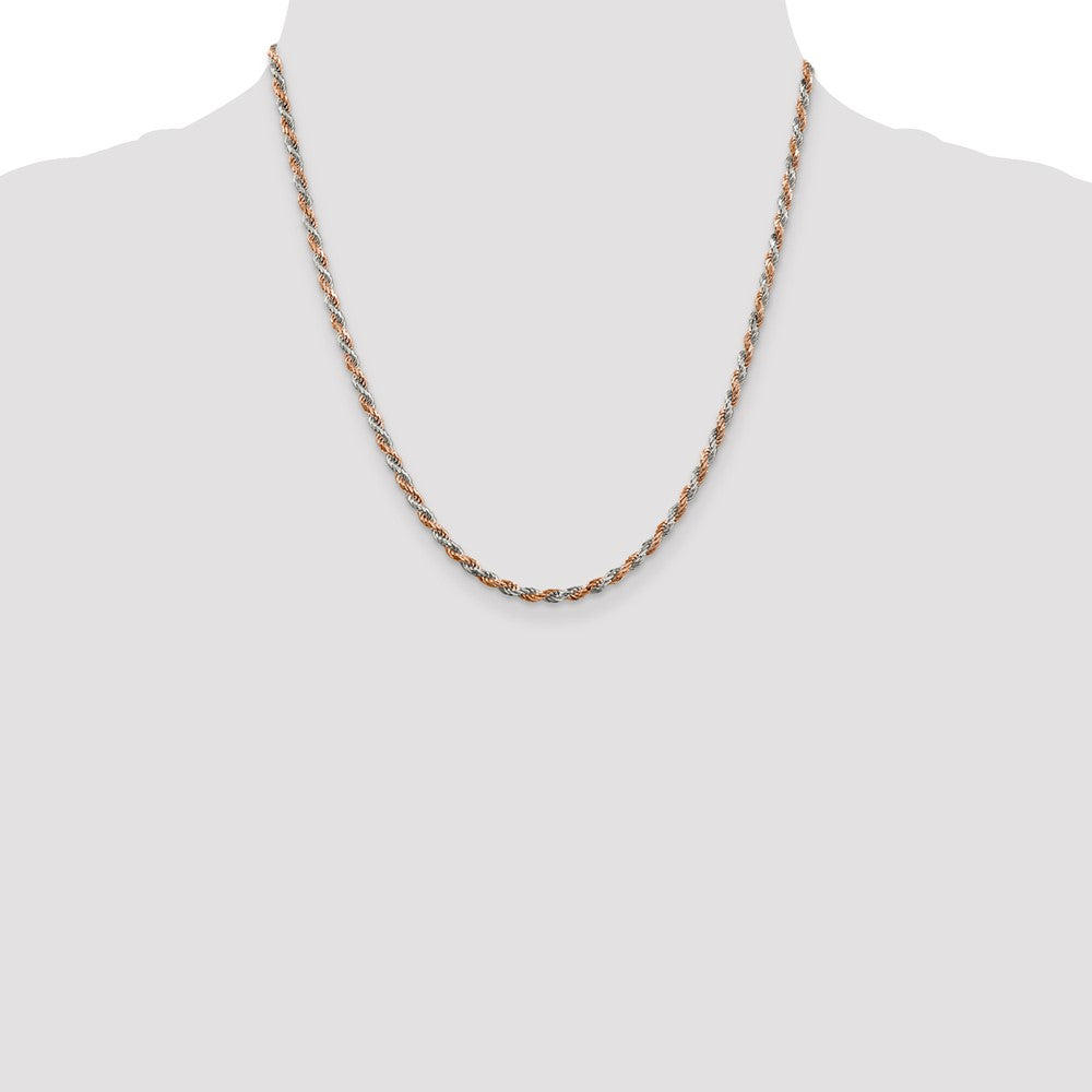 Sterling Silver And Rose Vermeil 2.5mm Diamond-cut Rope Chain 20 Inches