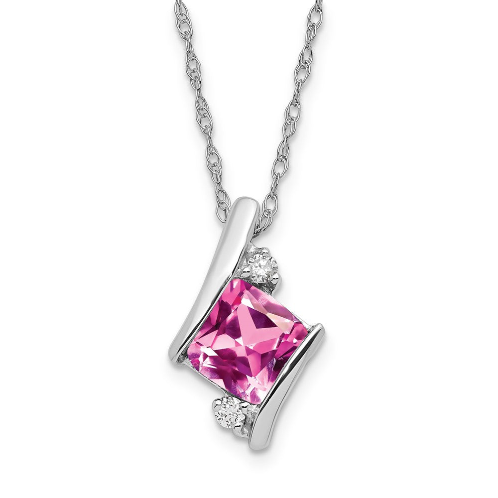 10kw Created Pink Sapphire & Diamond Pend Necklace