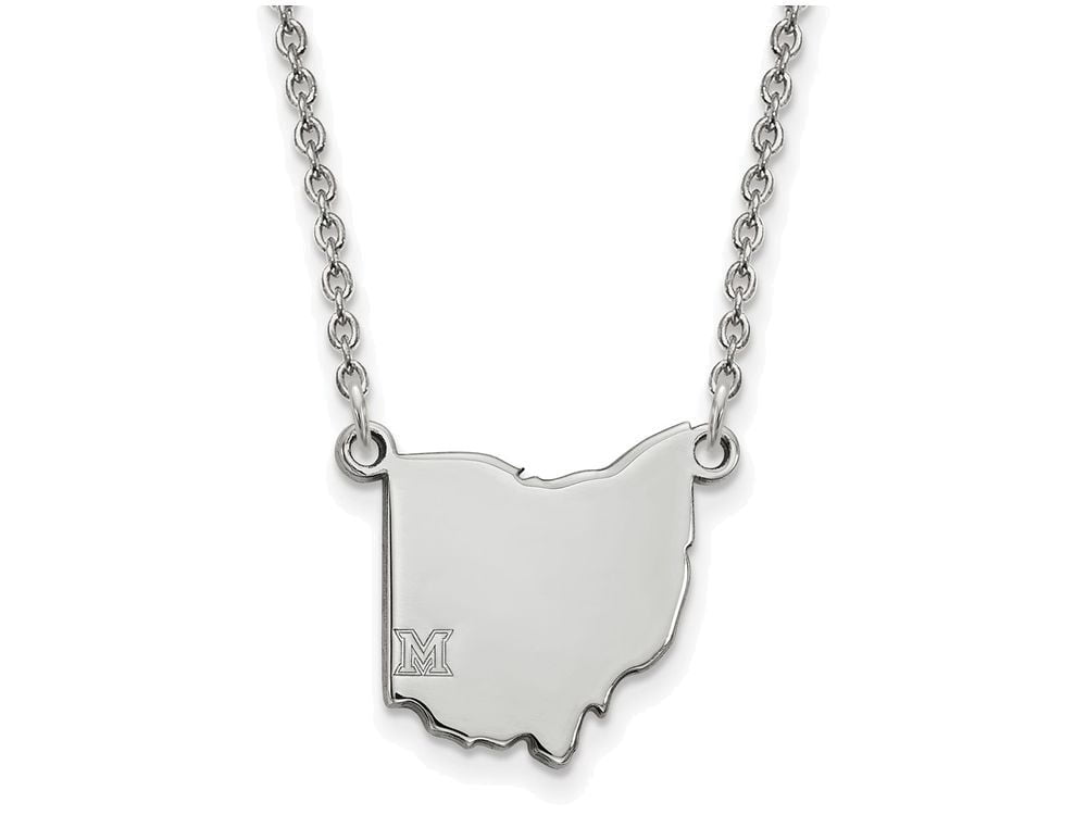 Sterling Silver Miami University Ohio Shape State Necklace