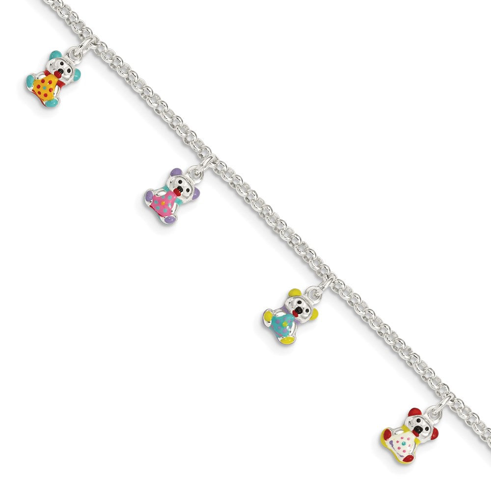 Sterling Silver Multi-color Enameled Bears w/ 1in ext Children's Bracelet 6 inches