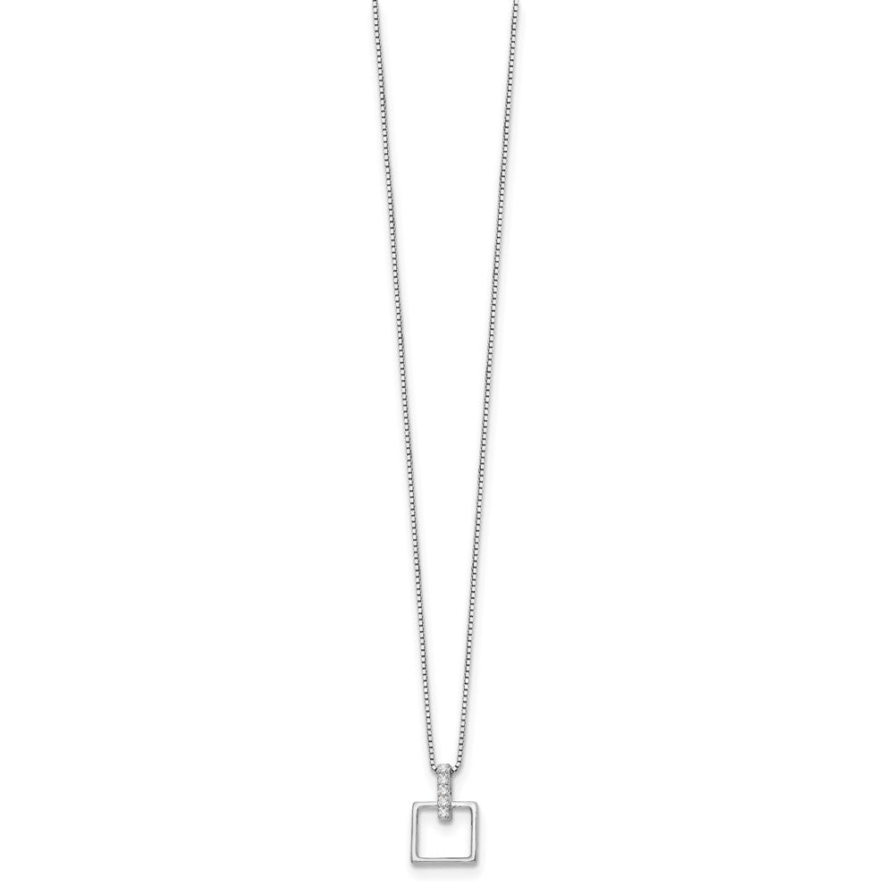 White Ice Sterling Silver Rhodium-plated 18 Inch Diamond Open Squared Necklace with 2 Inch Extender 18 Inches