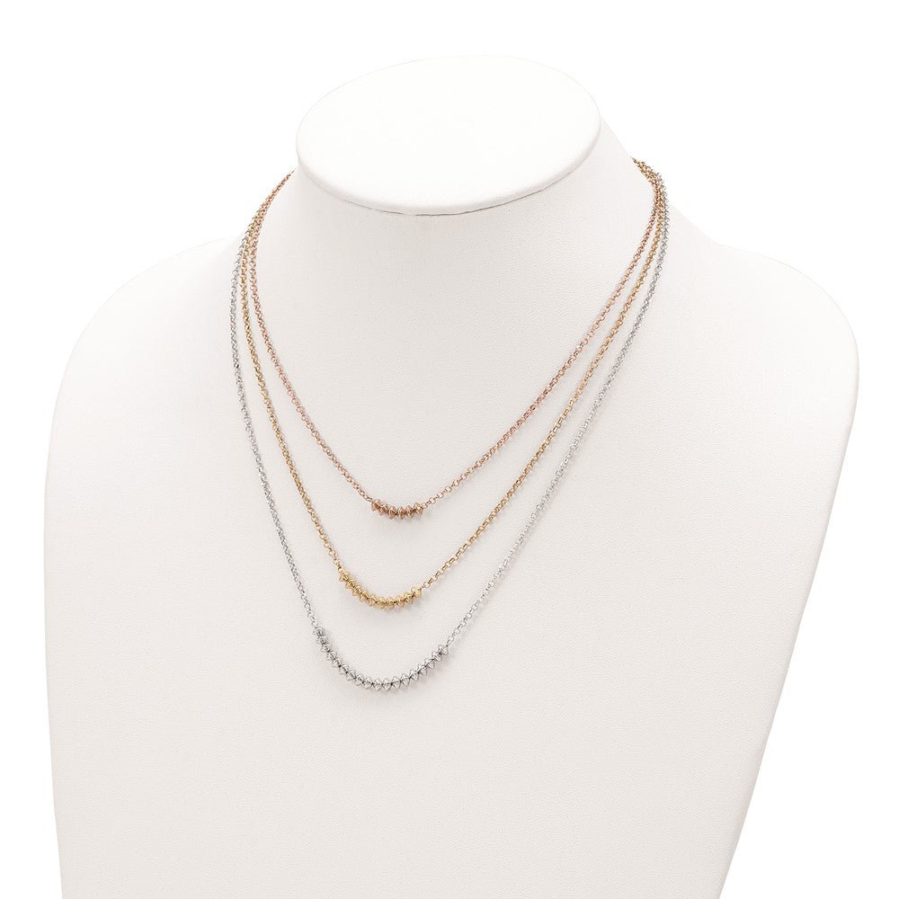 Sterling Silver Rhod-plated Rose/Gold-tone 3 Strand w/1.25in ext Necklace