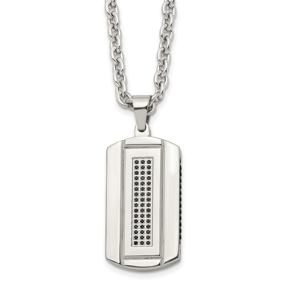 Stainless Steel Brushed and Polished Black IP-plated w/CZ 24in Necklace