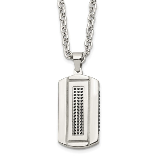 Stainless Steel Brushed and Polished Black IP-plated w/CZ 24in Necklace