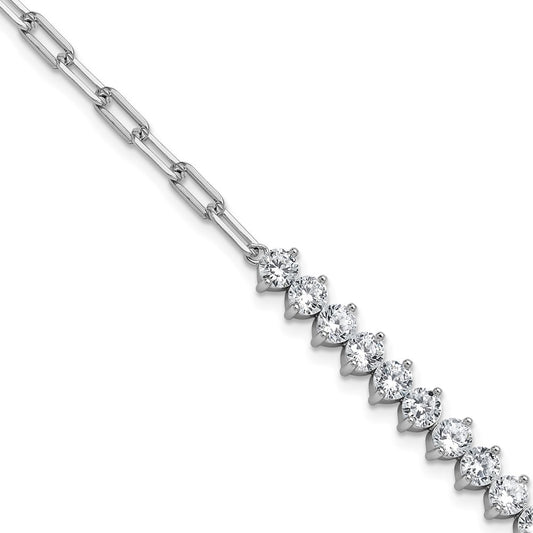 Cheryl M Sterling Silver Rhodium-plated Polished Fancy CZ and Paperclip Link Bracelet