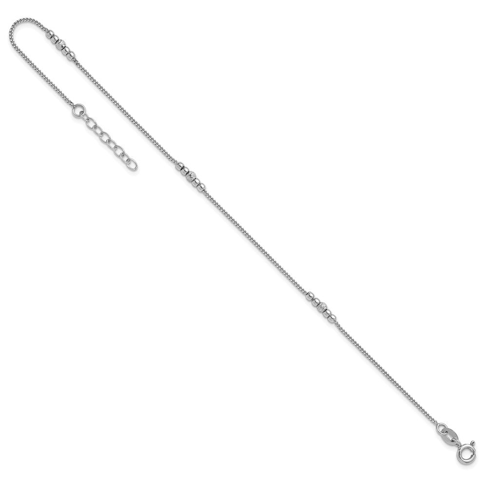 Sterling Silver Rhodium-plated Polished and Diamond-cut 3-Station Beaded 9 Inch with 1 Inch Extension Anklet