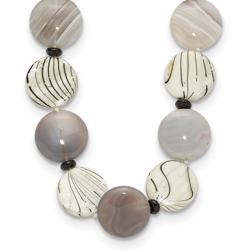 Sterling Silver Black and Grey Agate/MOP/Sardonyx Necklace 19 Inches