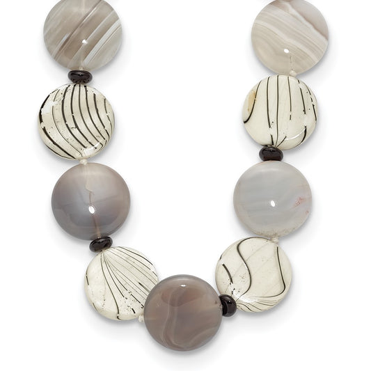 Sterling Silver Black and Grey Agate/MOP/Sardonyx Necklace 19 Inches