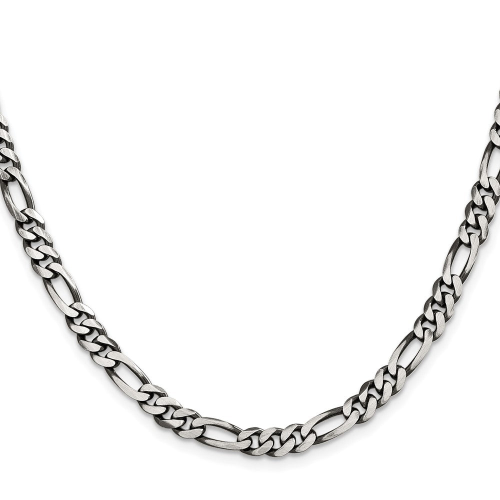 Sterling Silver Antiqued 5.5mm Figaro Chain 22 Inches
